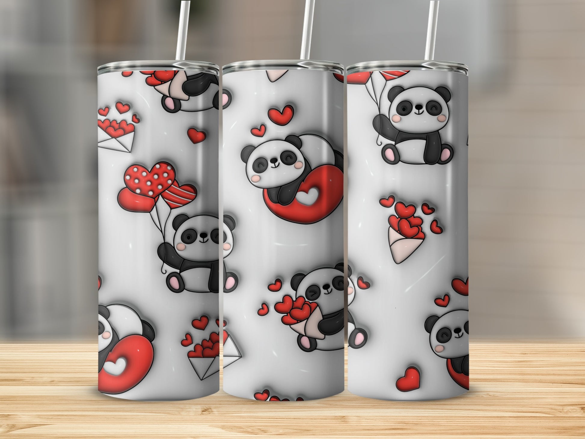 Adorable Panda Hearts and Balloons Tumbler