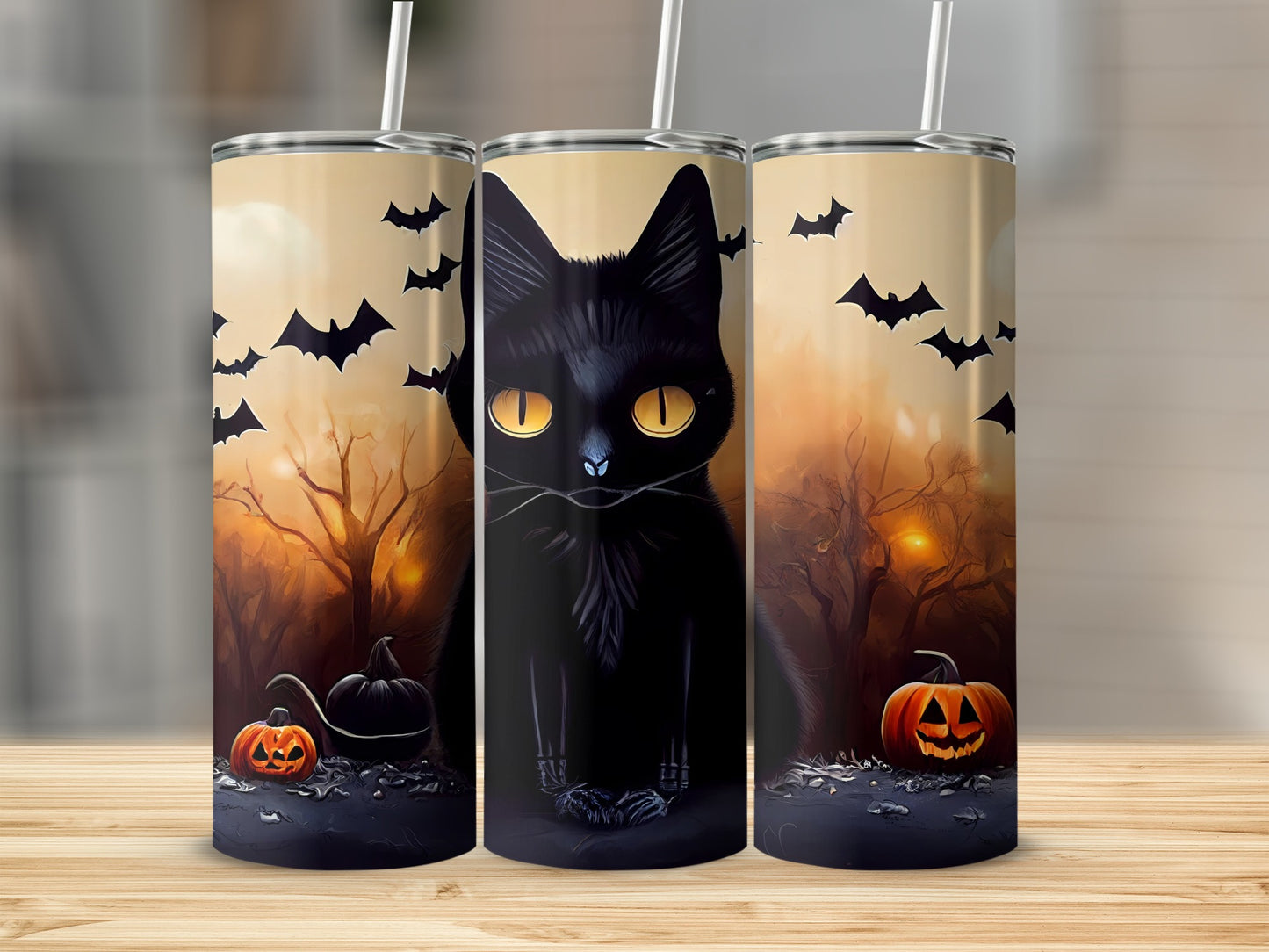 Halloween Black Cat and Pumpkin Design Tumbler