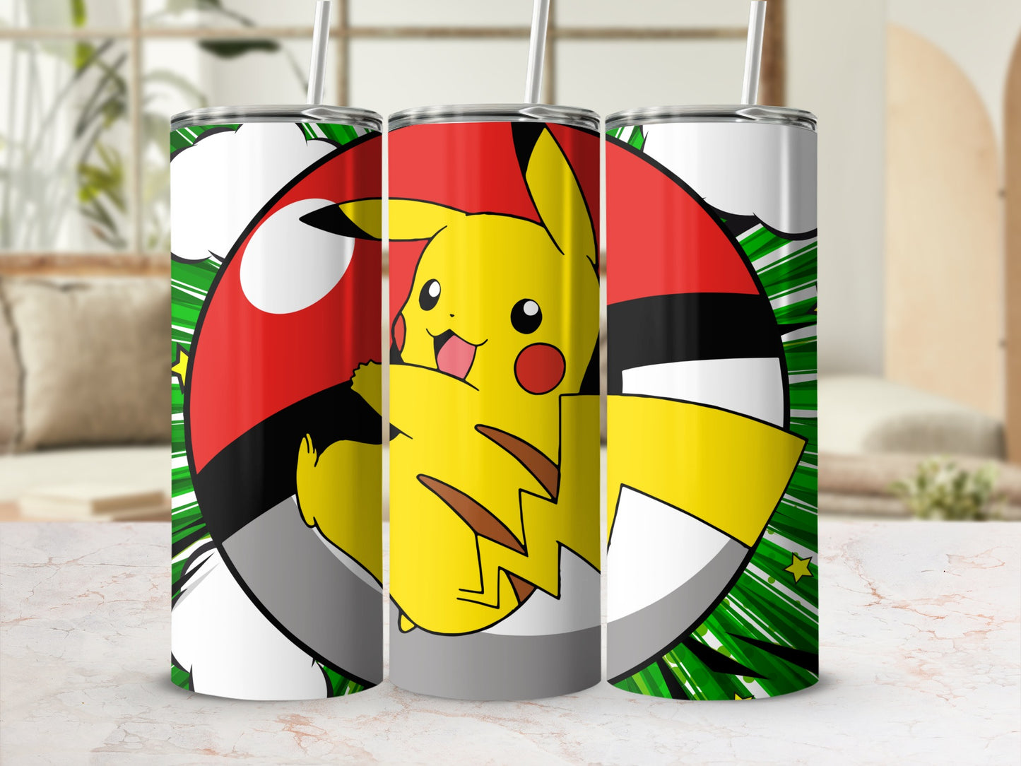 Bright Pikachu Design Tumbler with Straw for Fun Beverages