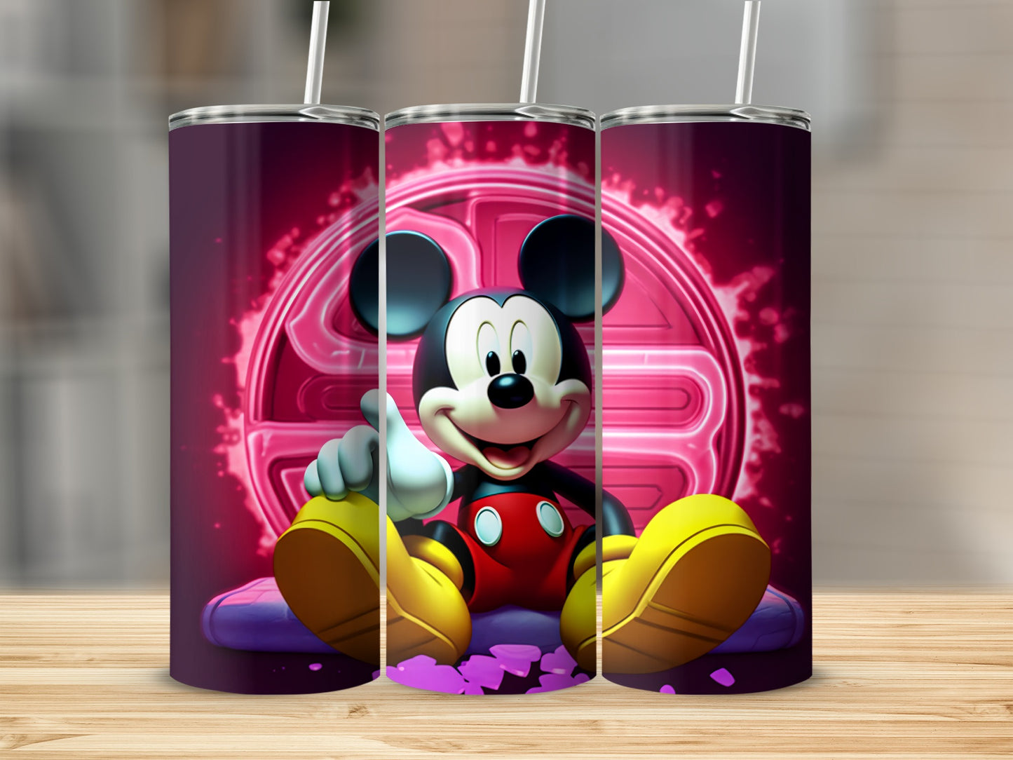 Vibrant Mickey Mouse Tumbler with Neon Background Design