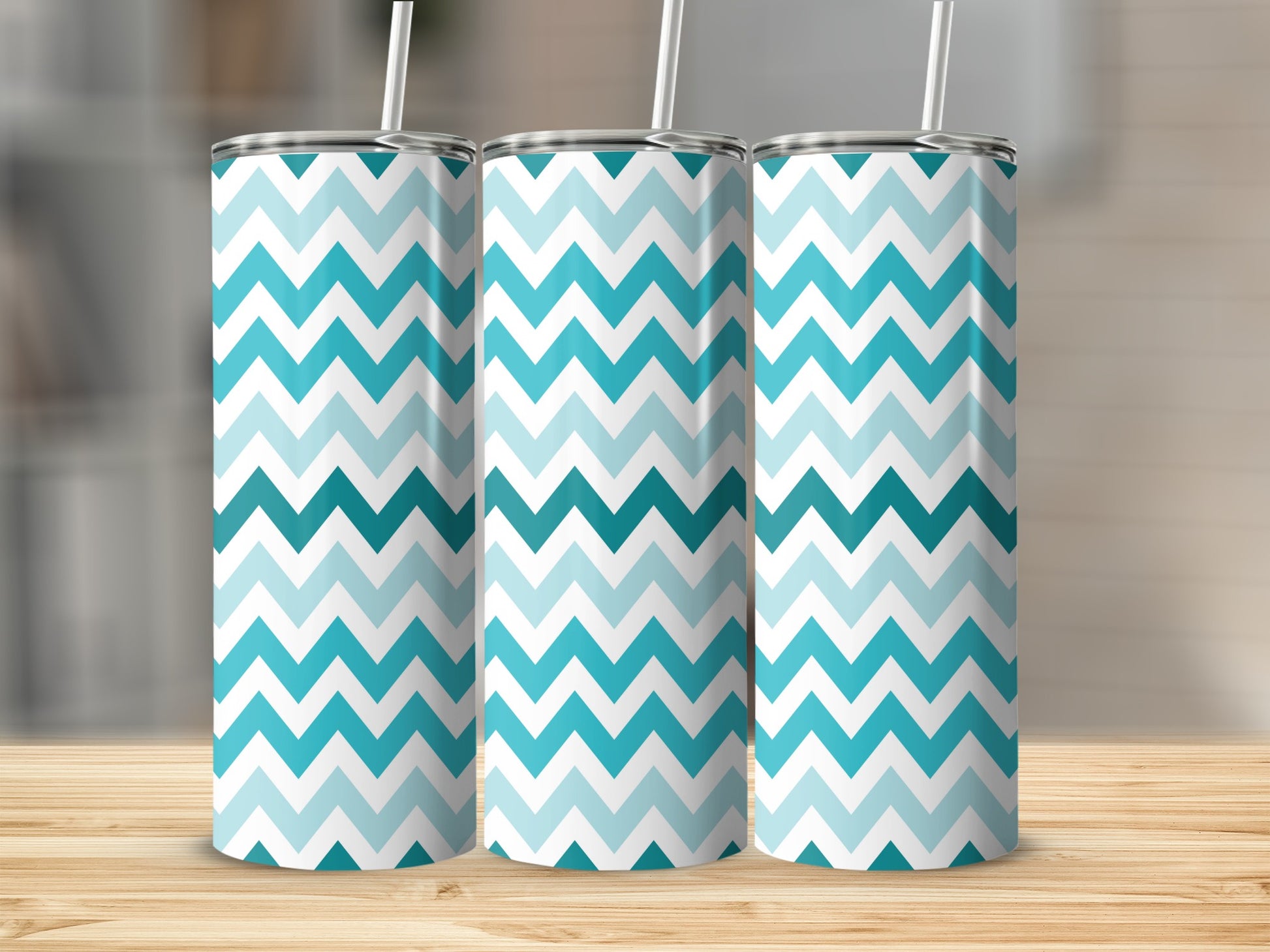 Blue and White Chevron Pattern Tumbler Cup