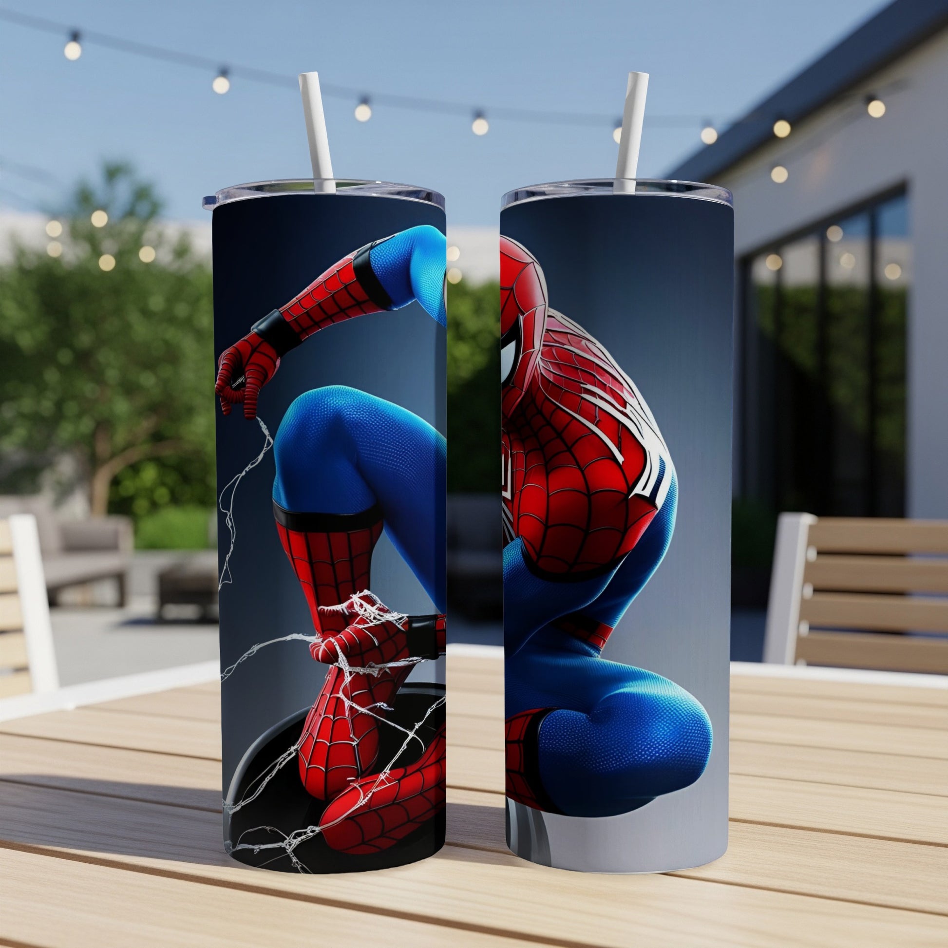 Spider-Man in a dynamic pose on a tumbler.