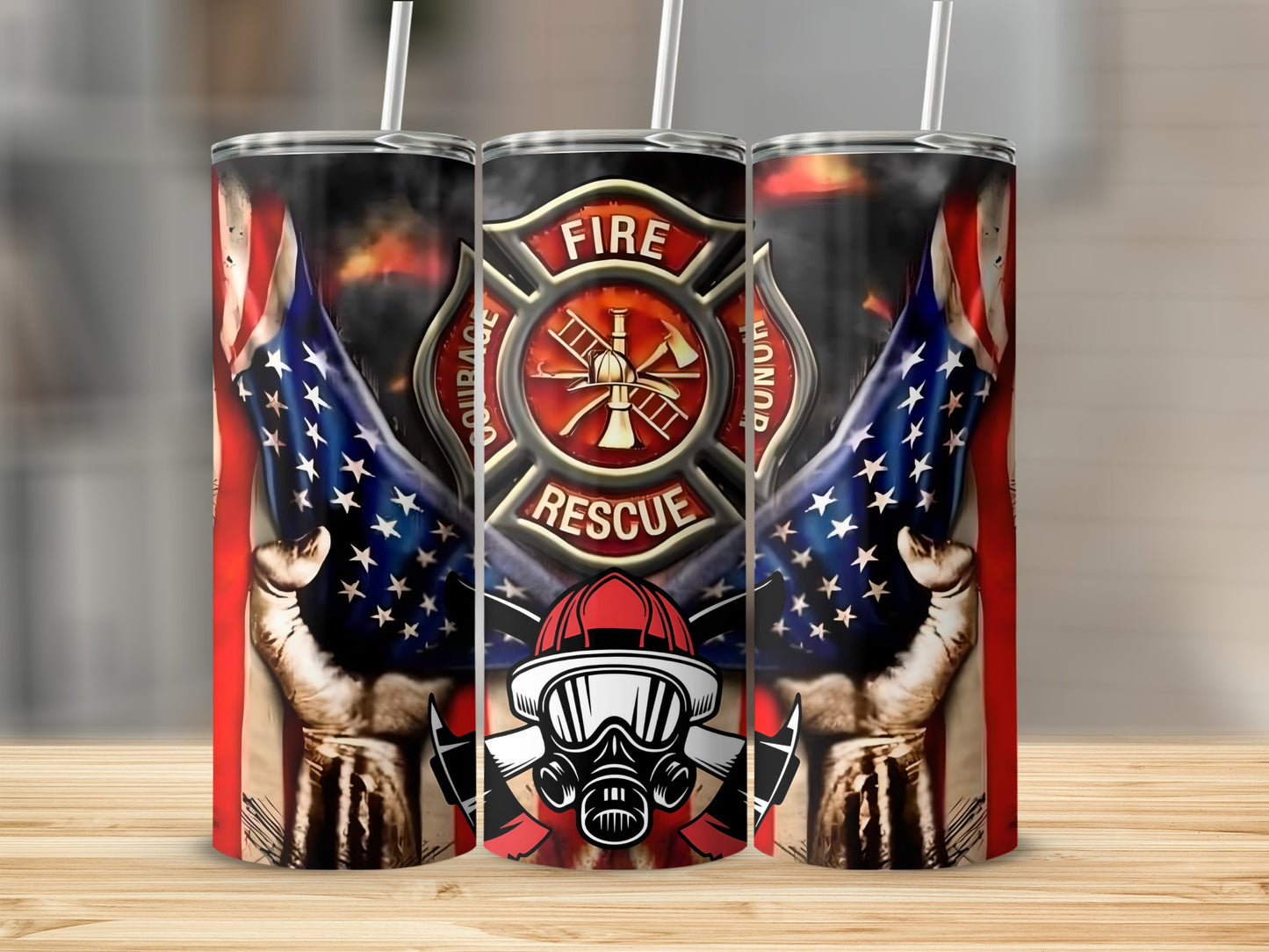 Firefighter Rescue America Flag Design Tumbler
