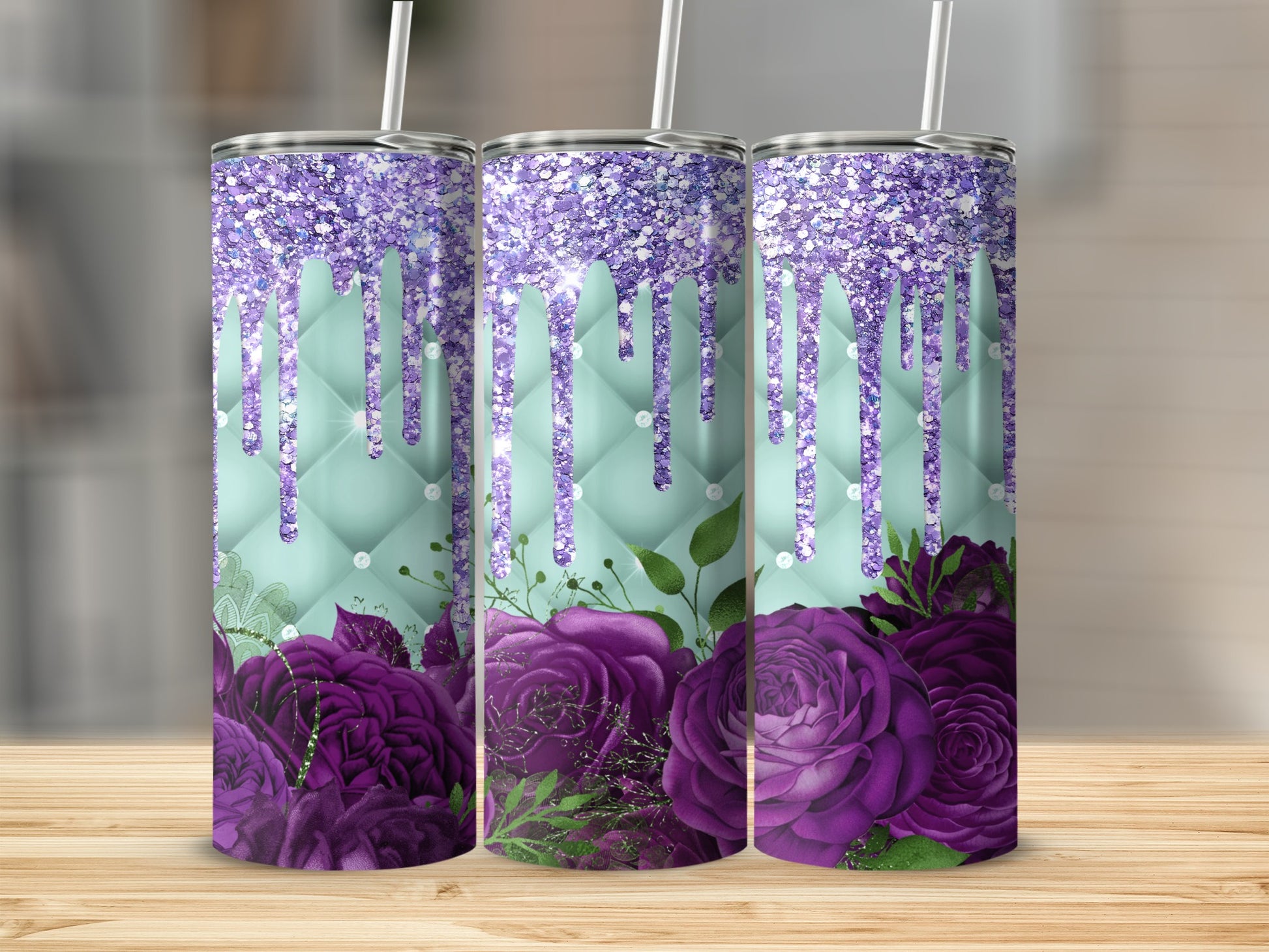Purple Glitter Drip Quilted Aqua Rose Bouquet product type