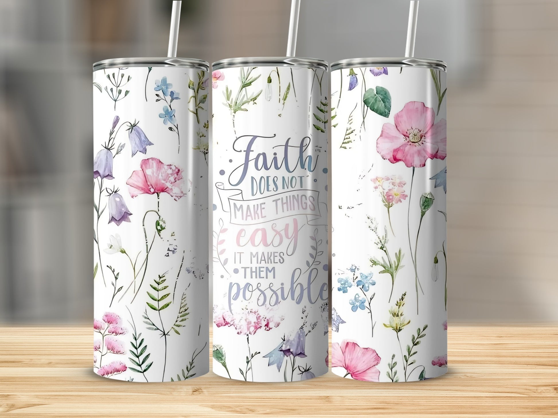 Floral and Inspirational Design Stainless Steel Tumblers