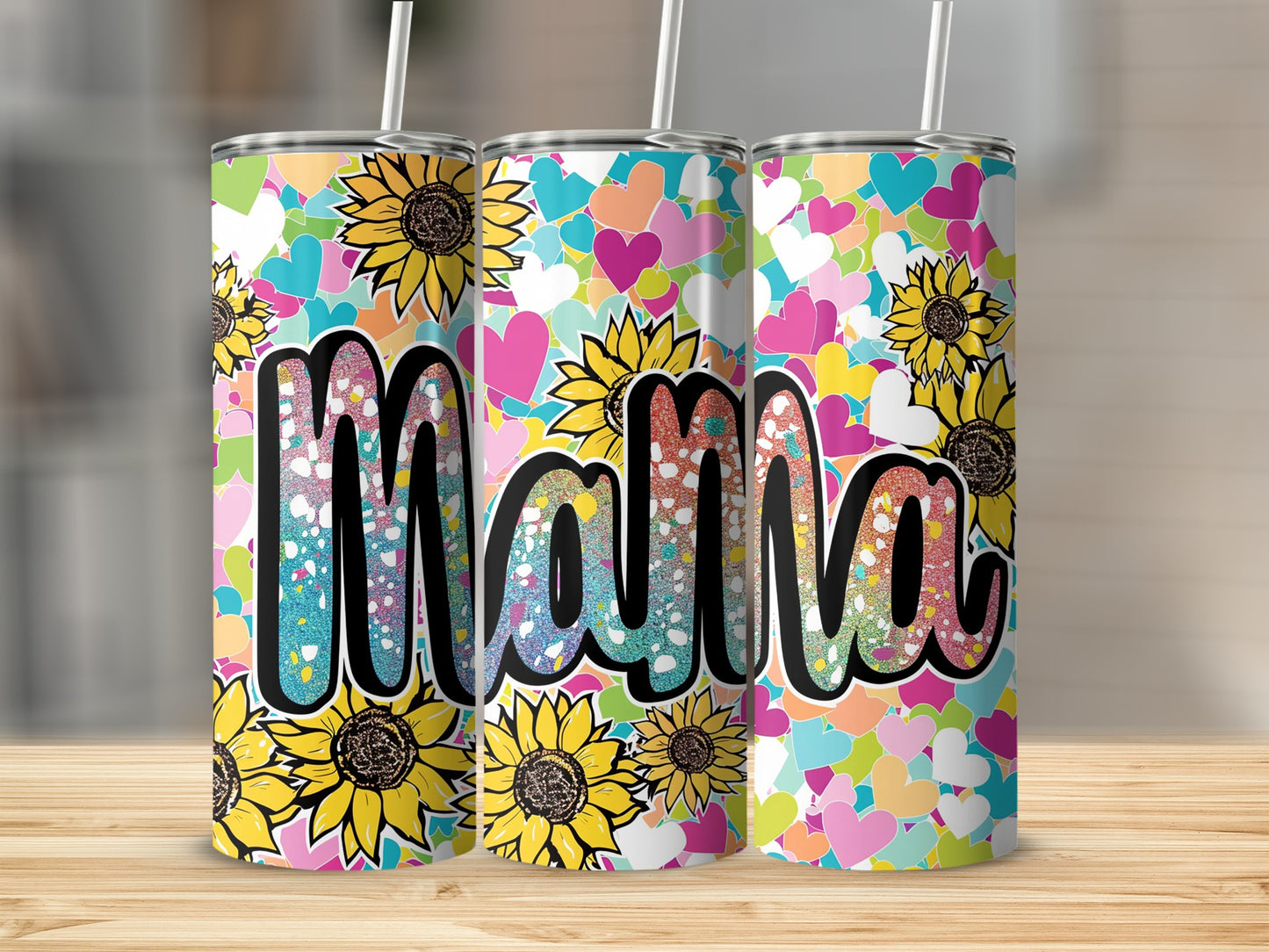 Colorful Hearts and Sunflowers Mama Tumbler Product