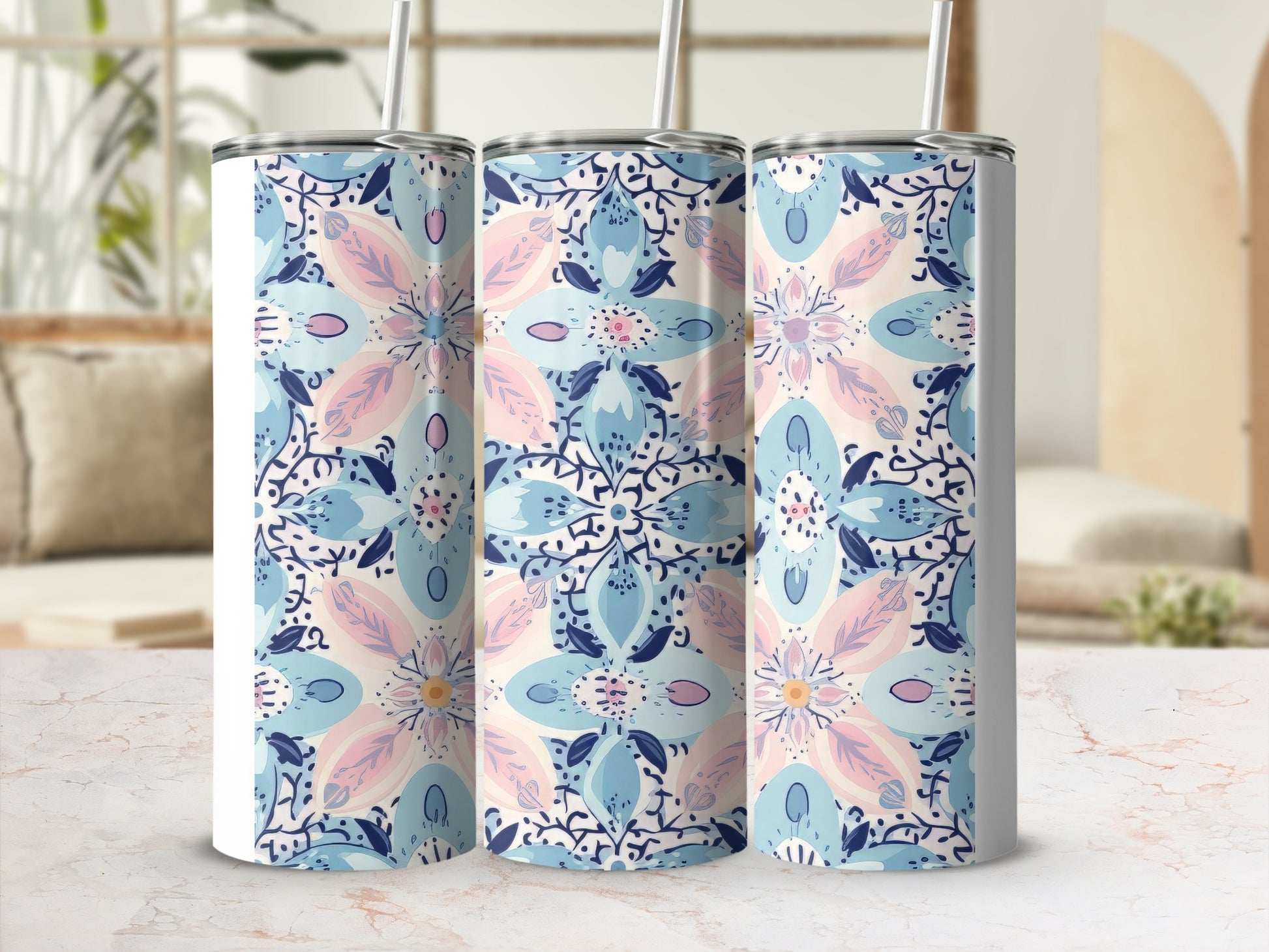 Stylish Floral Pattern Insulated Tumbler for Beverages