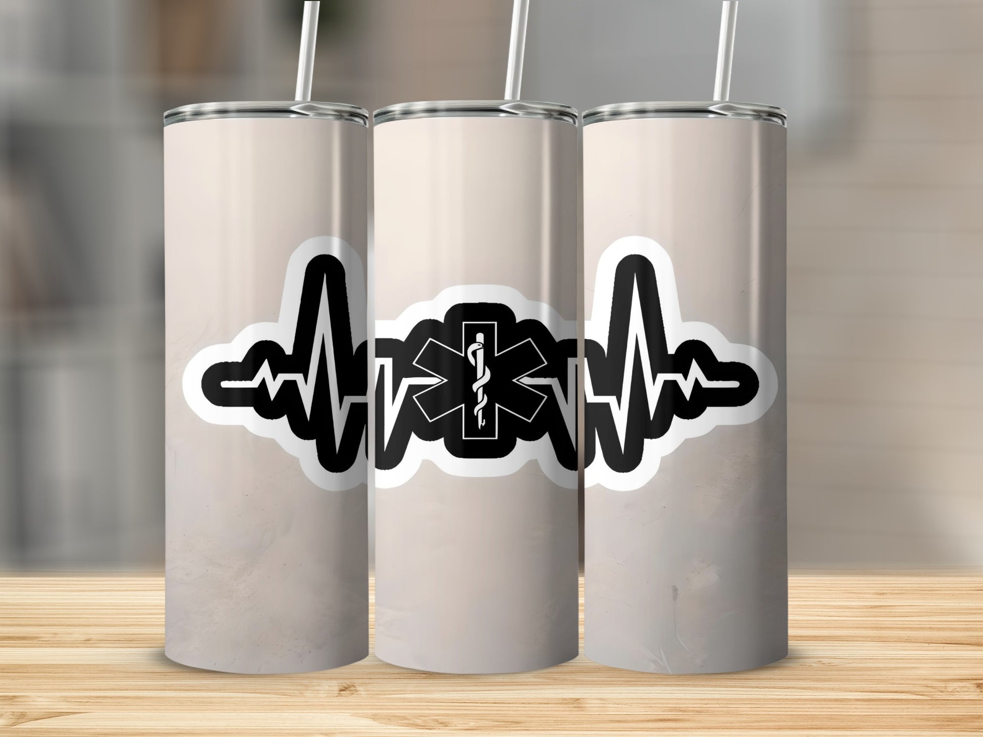 Medical Symbol and Heartbeat Design Tumbler Cup