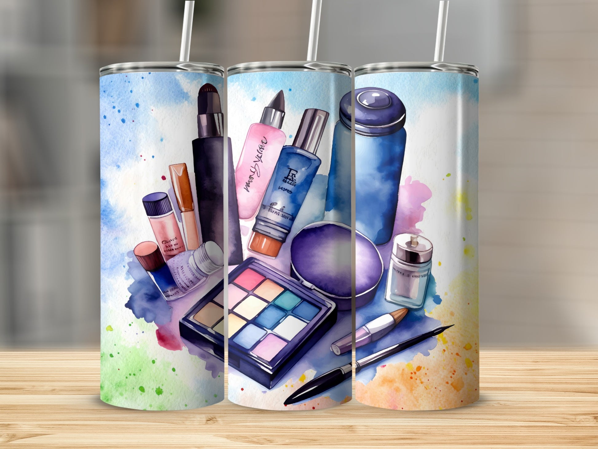 Stylish Colorful Makeup Illustration Tumbler Design