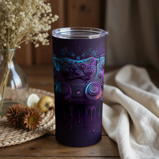 Retro Neon Boombox and Floral Art Tumbler Design