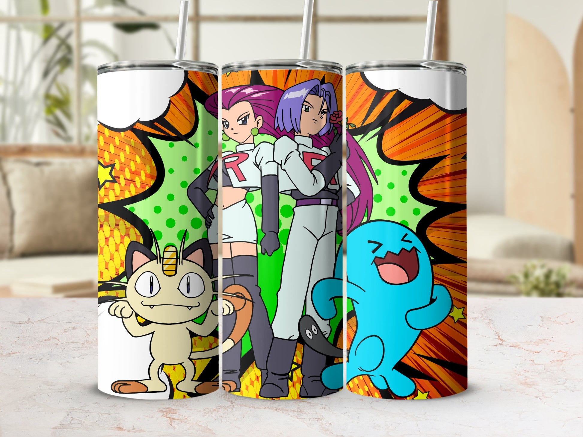 Team Rocket Meowth and Wobbuffet Tumbler for Fans