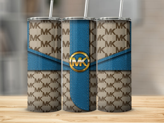 Stylish Patterned MK Tumbler with Blue Accent Design