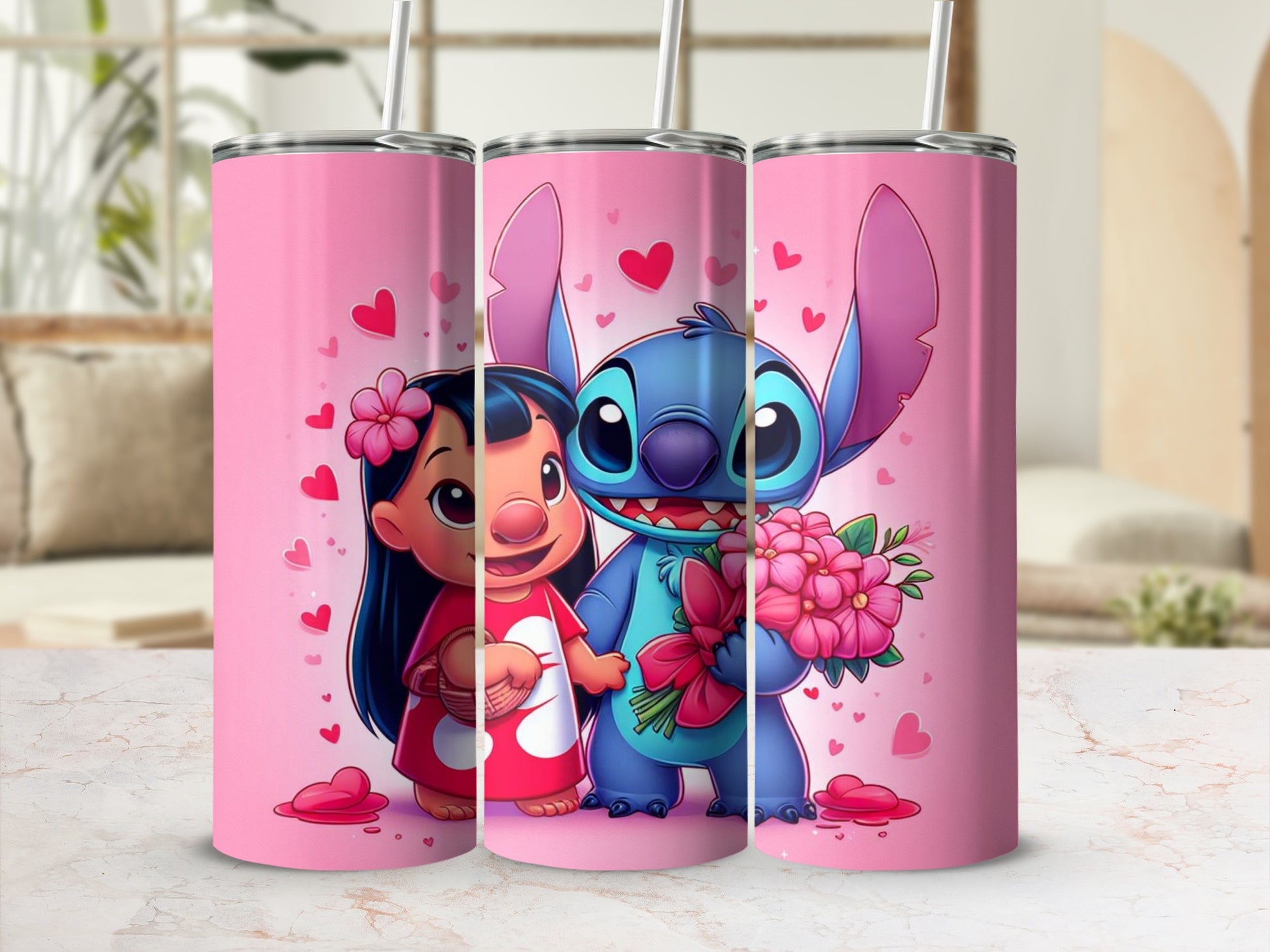 Adorable Stitch and Lilo Pink Insulated Team Cup
