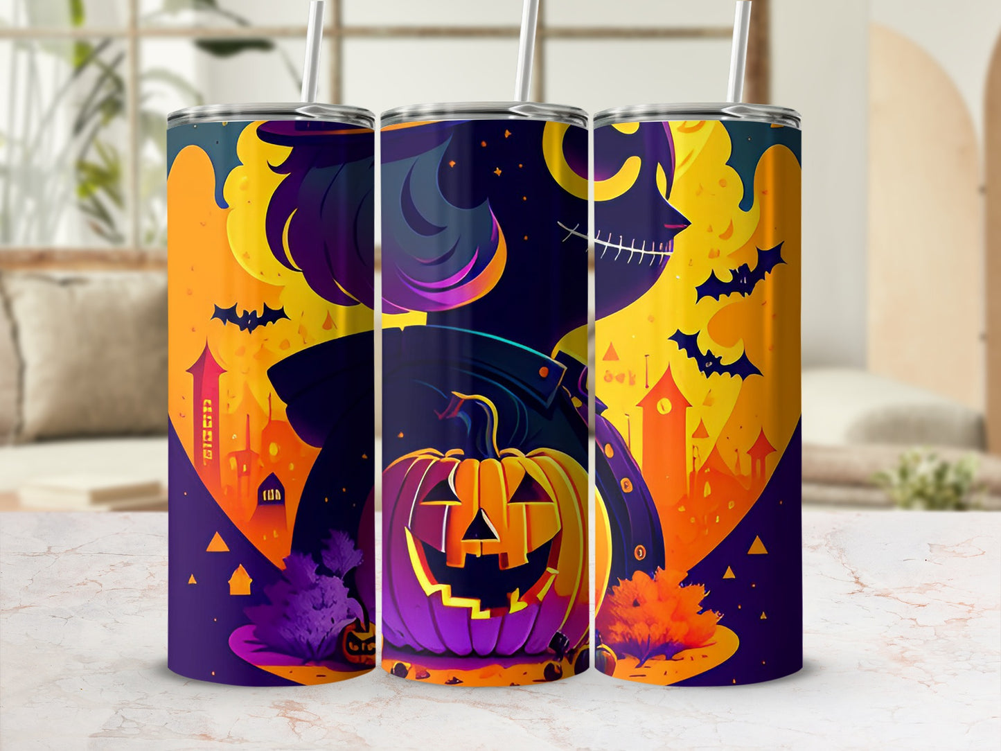Halloween Themed Spooky Scenery With Pumpkin Tumbler