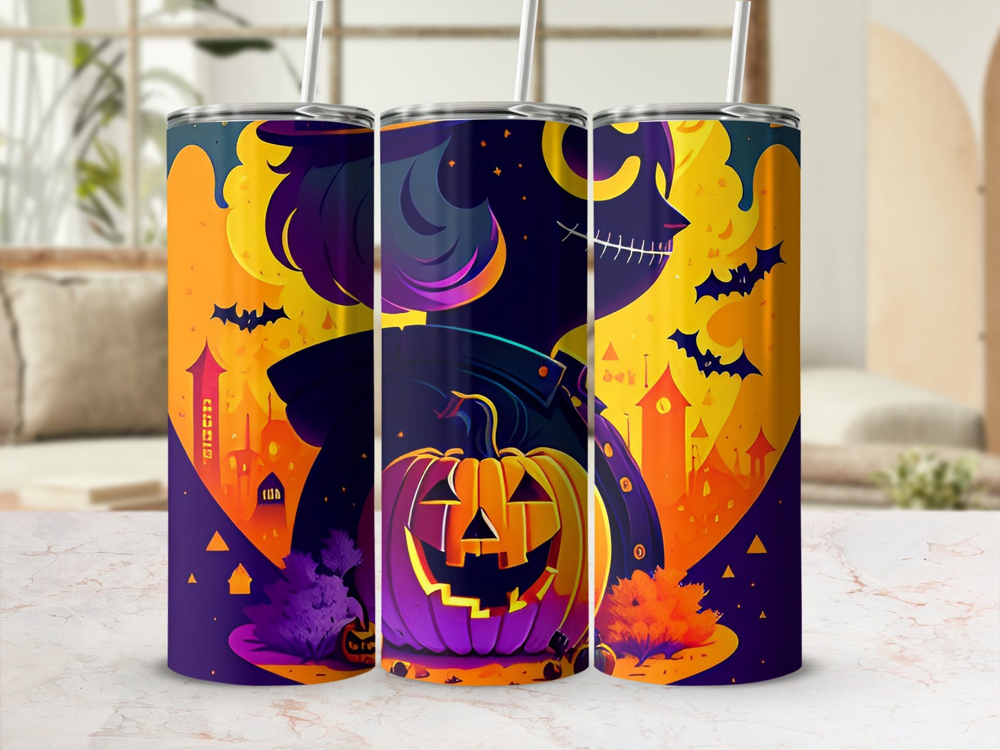 Halloween Themed Spooky Scenery With Pumpkin Tumbler