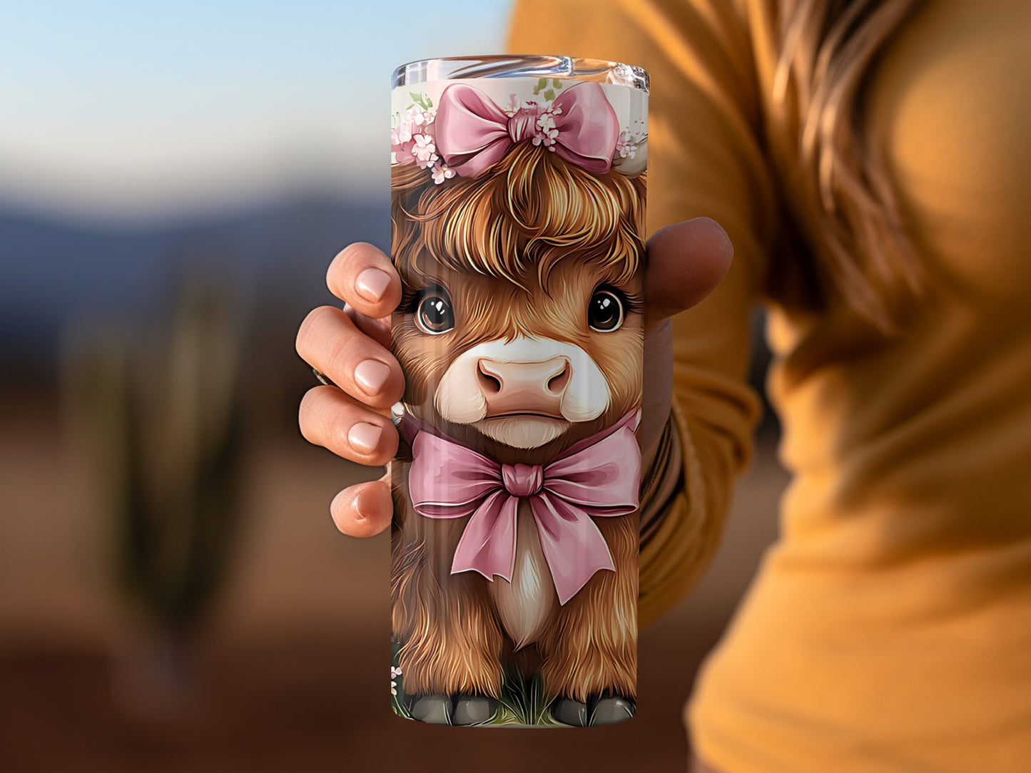 Adorable Cow with Pink Bow Insulated Tumbler Cup