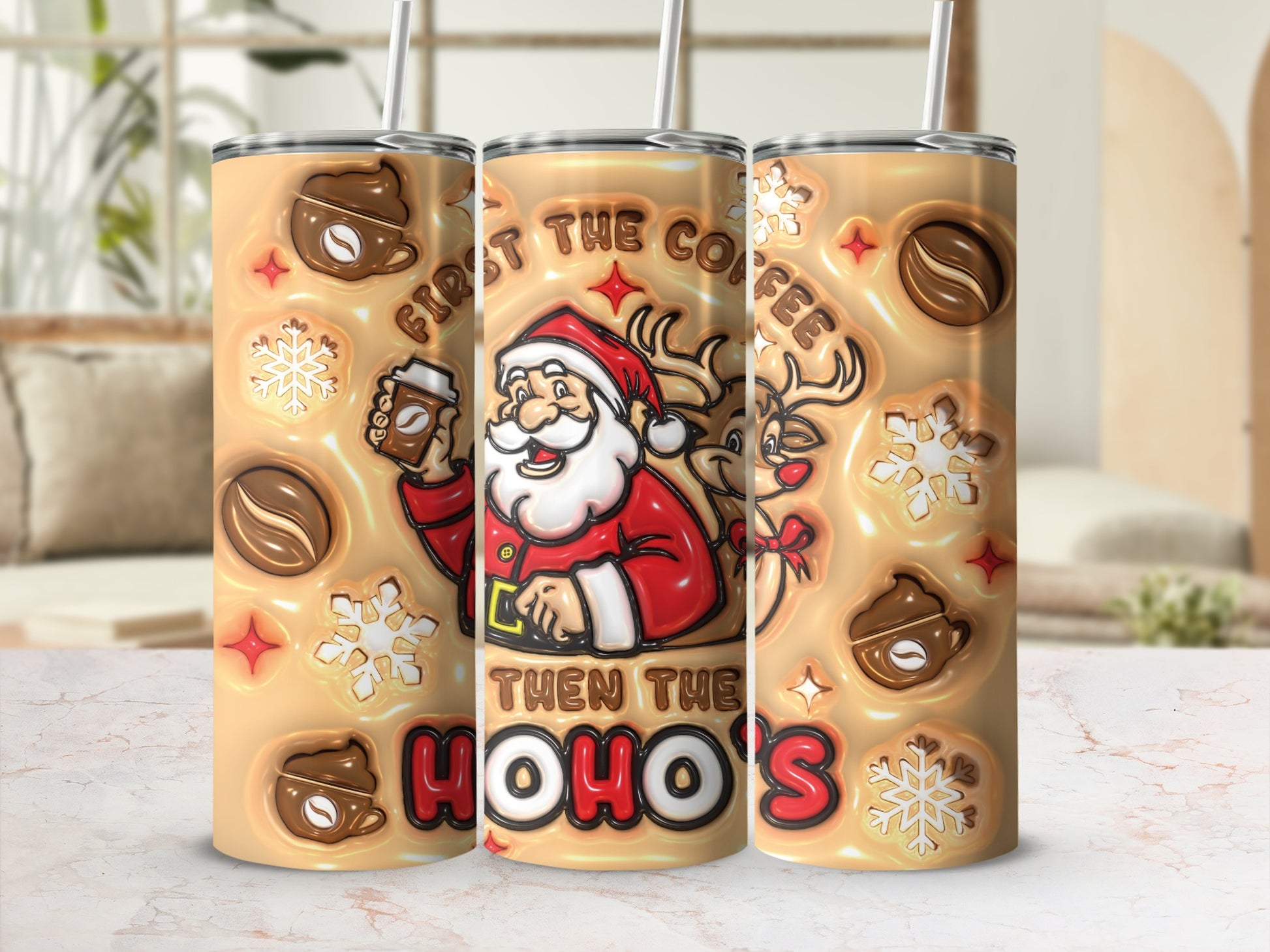 Santa and Coffee Christmas Design Tumbler Cup