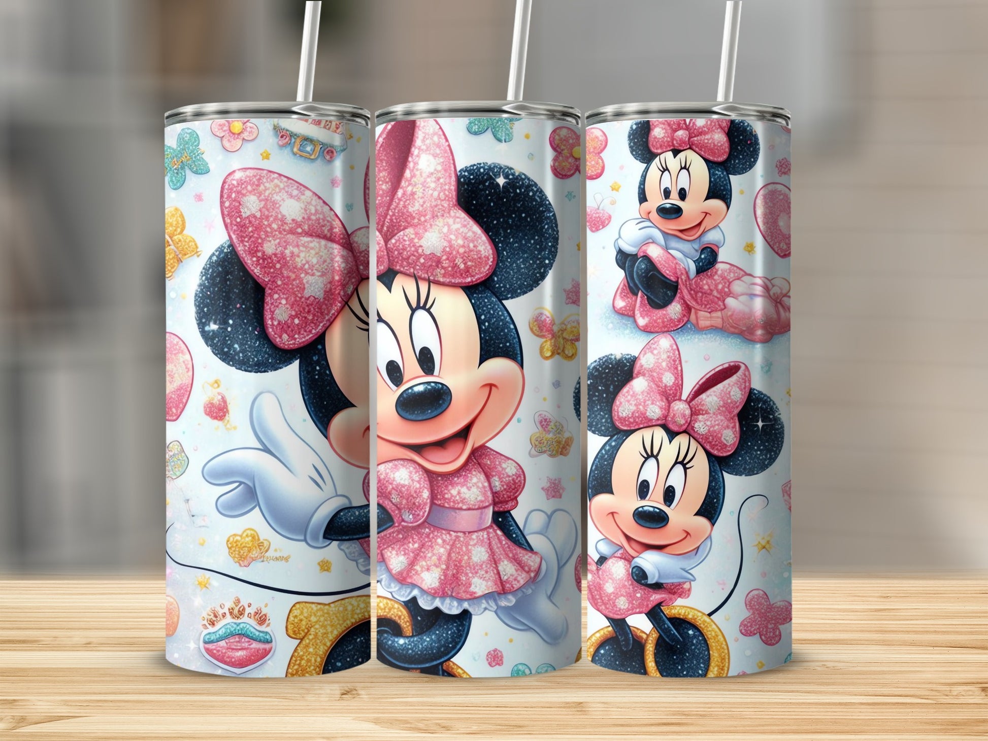 Minnie Mouse Tumbler with Pink Bows and Hearts