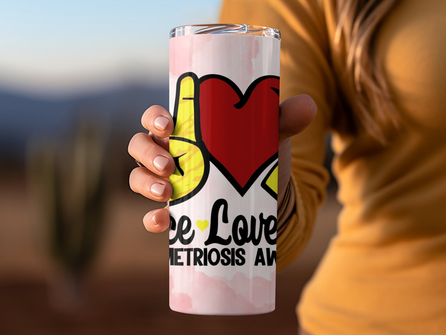 Peace Love Endometriosis Awareness Tumbler Cup