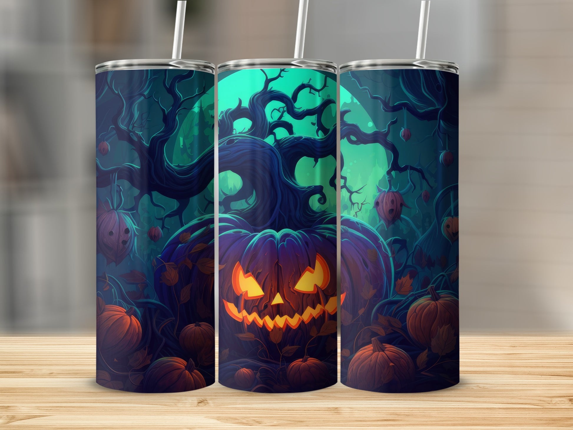 Spooky Halloween Pumpkin Design Tumbler Cup