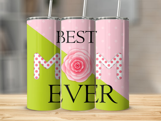 Best Mom Ever Pink Polka Dot Tumbler Cup Gift