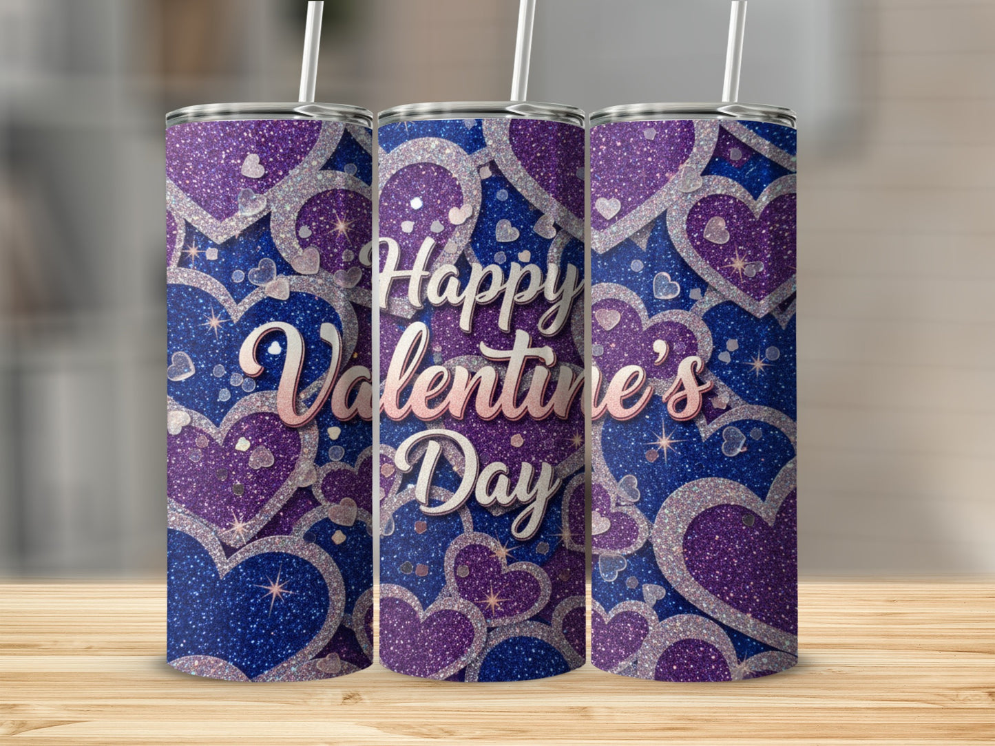 Sparkling Hearts Design Happy Valentine's Day Tumbler