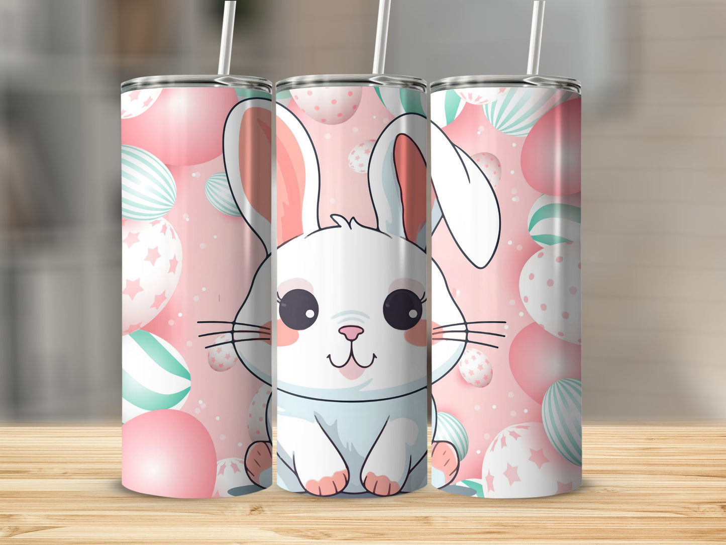 Cute Bunny and Easter Eggs Pink Tumbler Drinkware Product