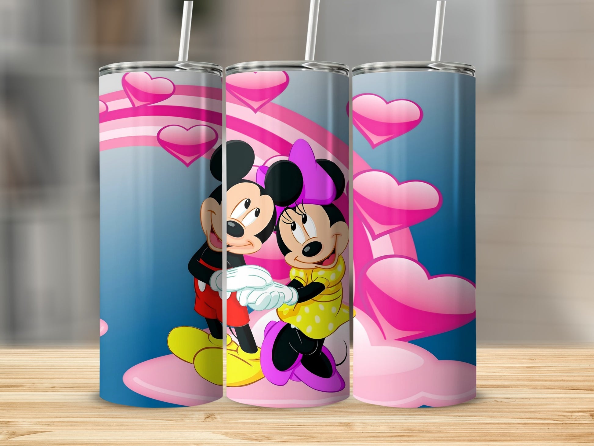 Romantic Hearts Mickey and Minnie Stainless Steel Tumbler
