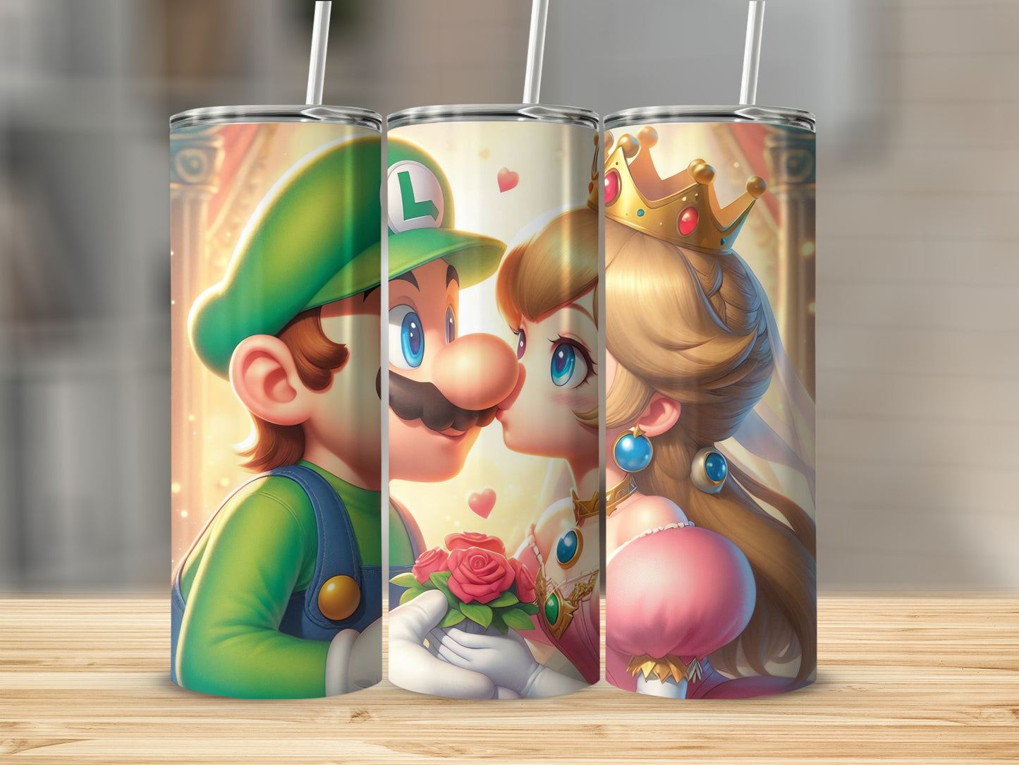Luigi and Princess Peach Kiss Stainless Steel Tumbler