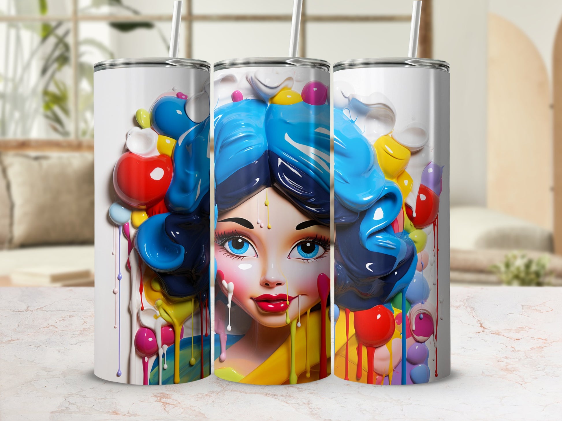 Abstract Colorful Face Artwork Tumbler Cup Design