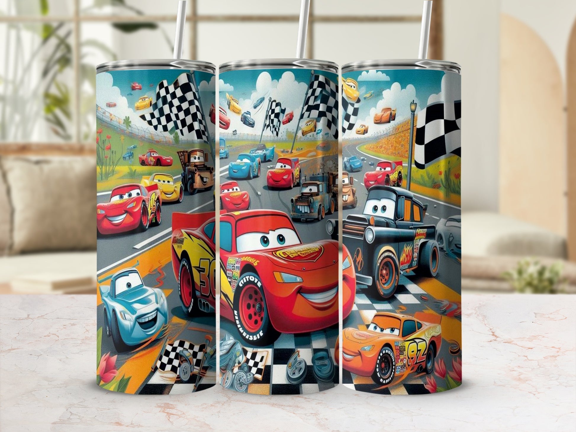 Race Car Themed Insulated Tumbler with Straw