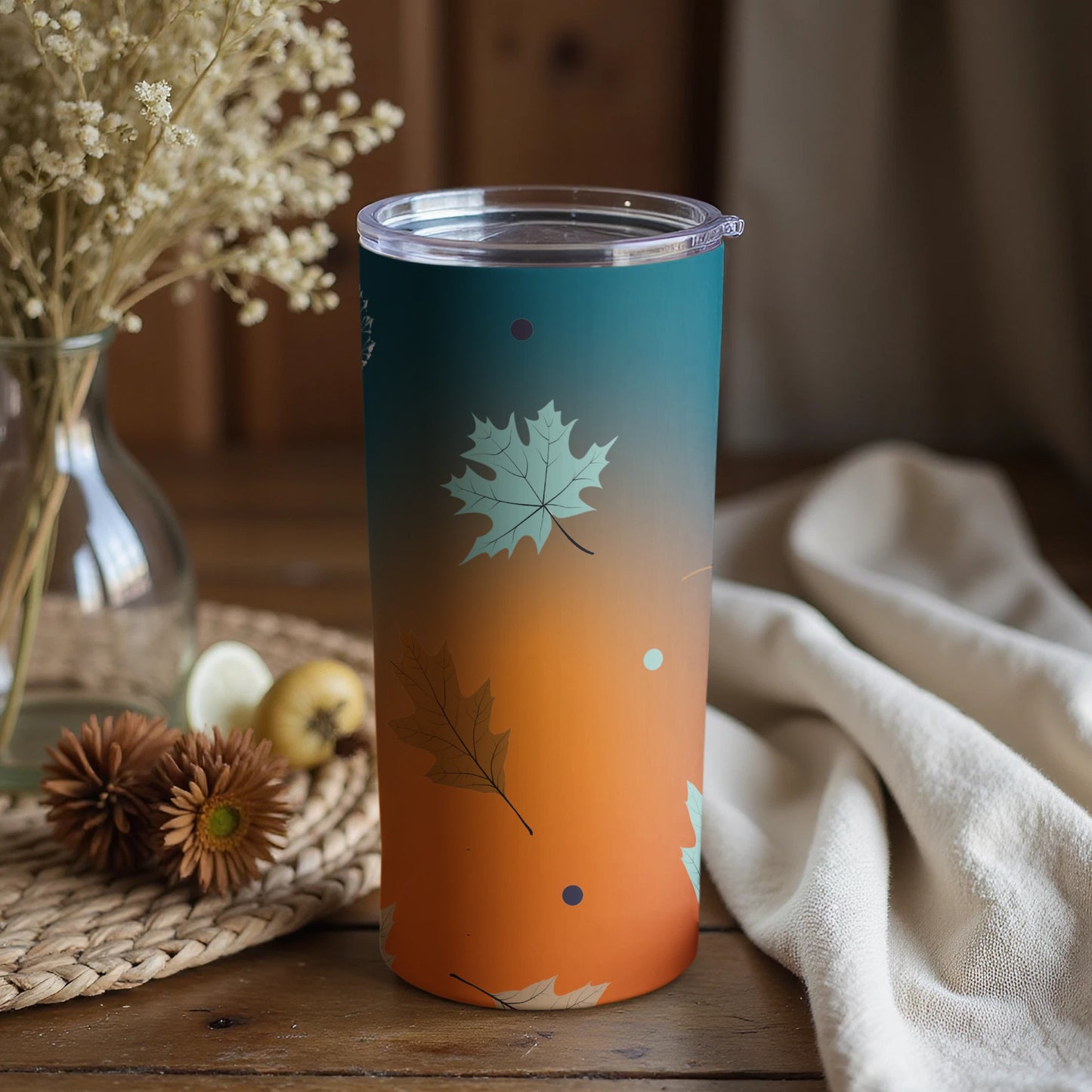 Autumn Leaf Patterned Tumbler with Lid