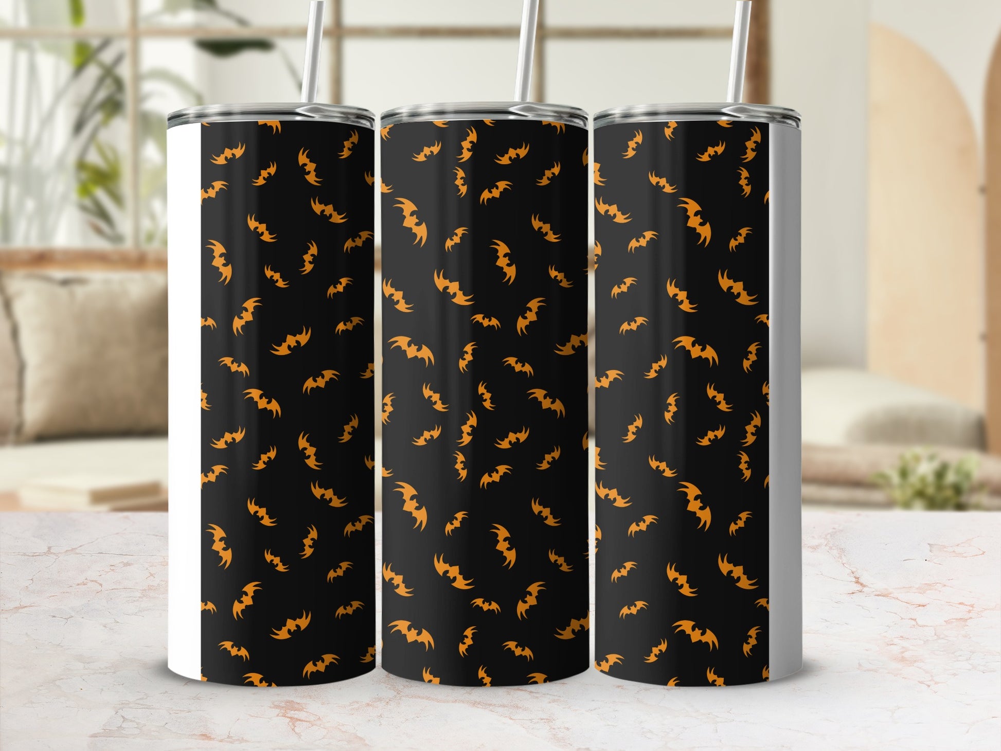 Orange Bat Pattern Black Halloween Tumbler product type