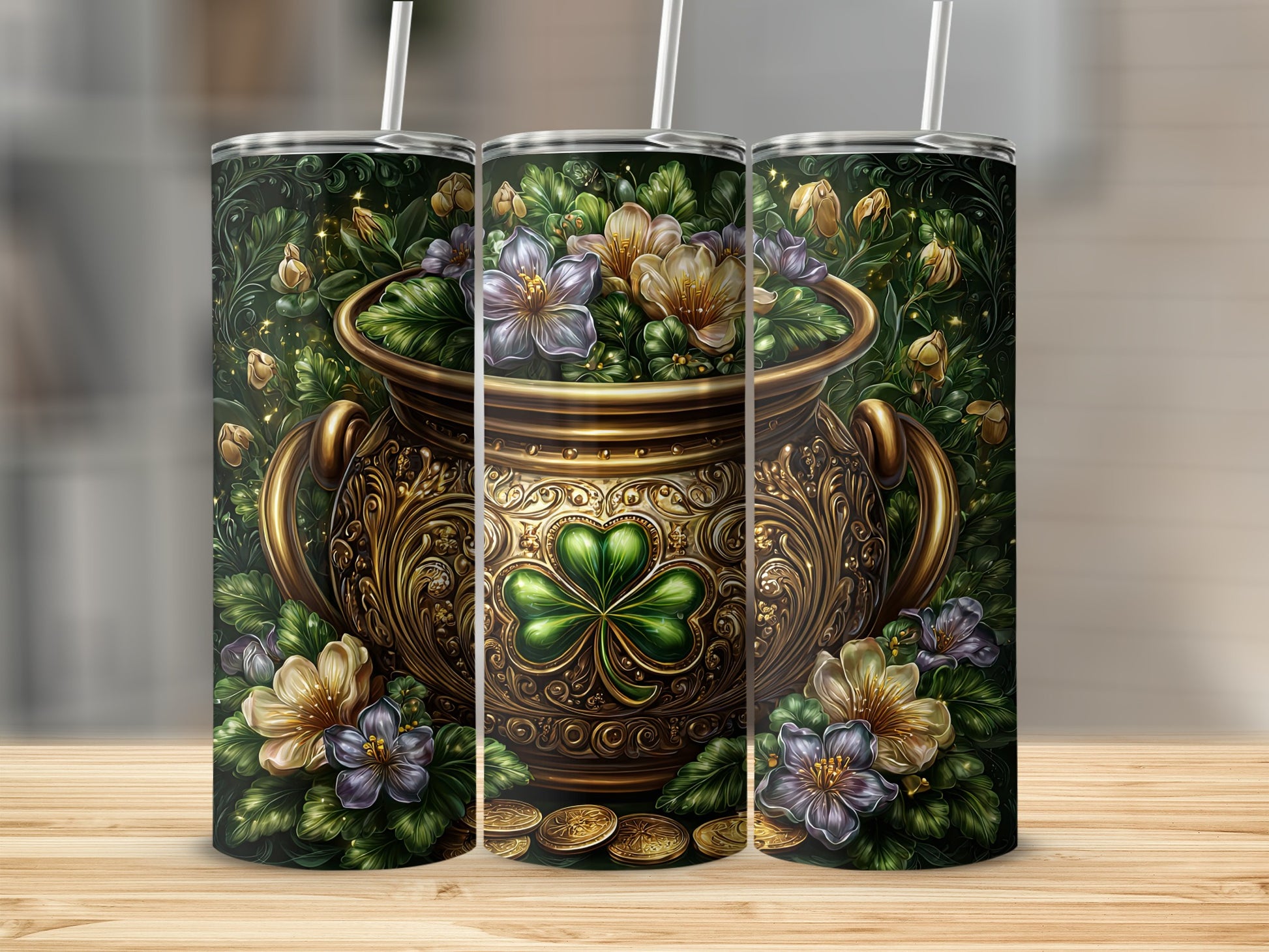 Celtic Floral Shamrock Decorative Tumbler Product