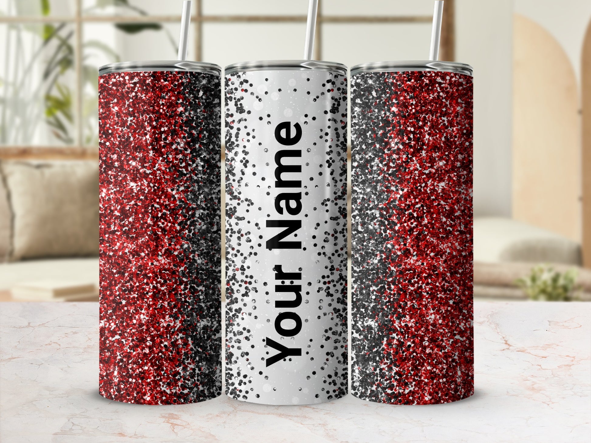 Custom Glitter Tumbler with Personalized Name Text