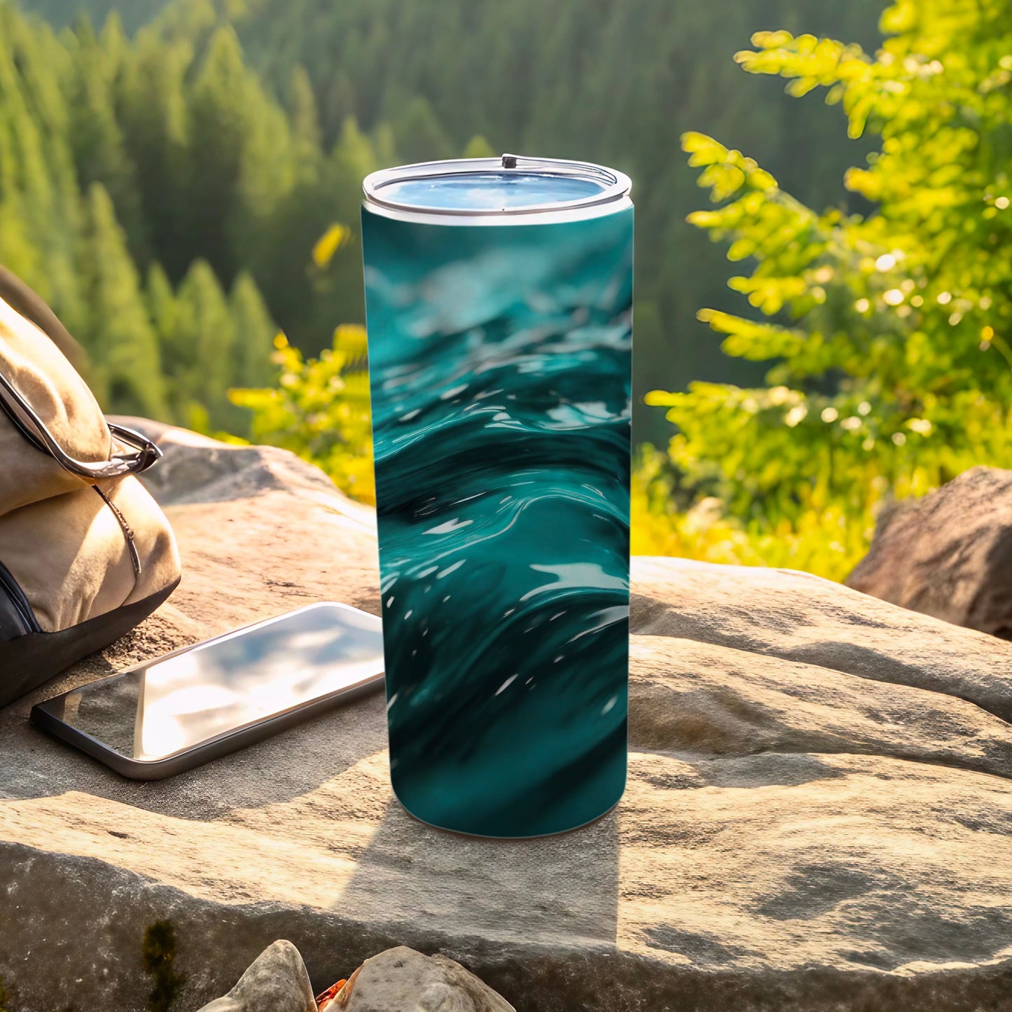 Deep Ocean Waves Teal Green Design Skinny Tumbler product type