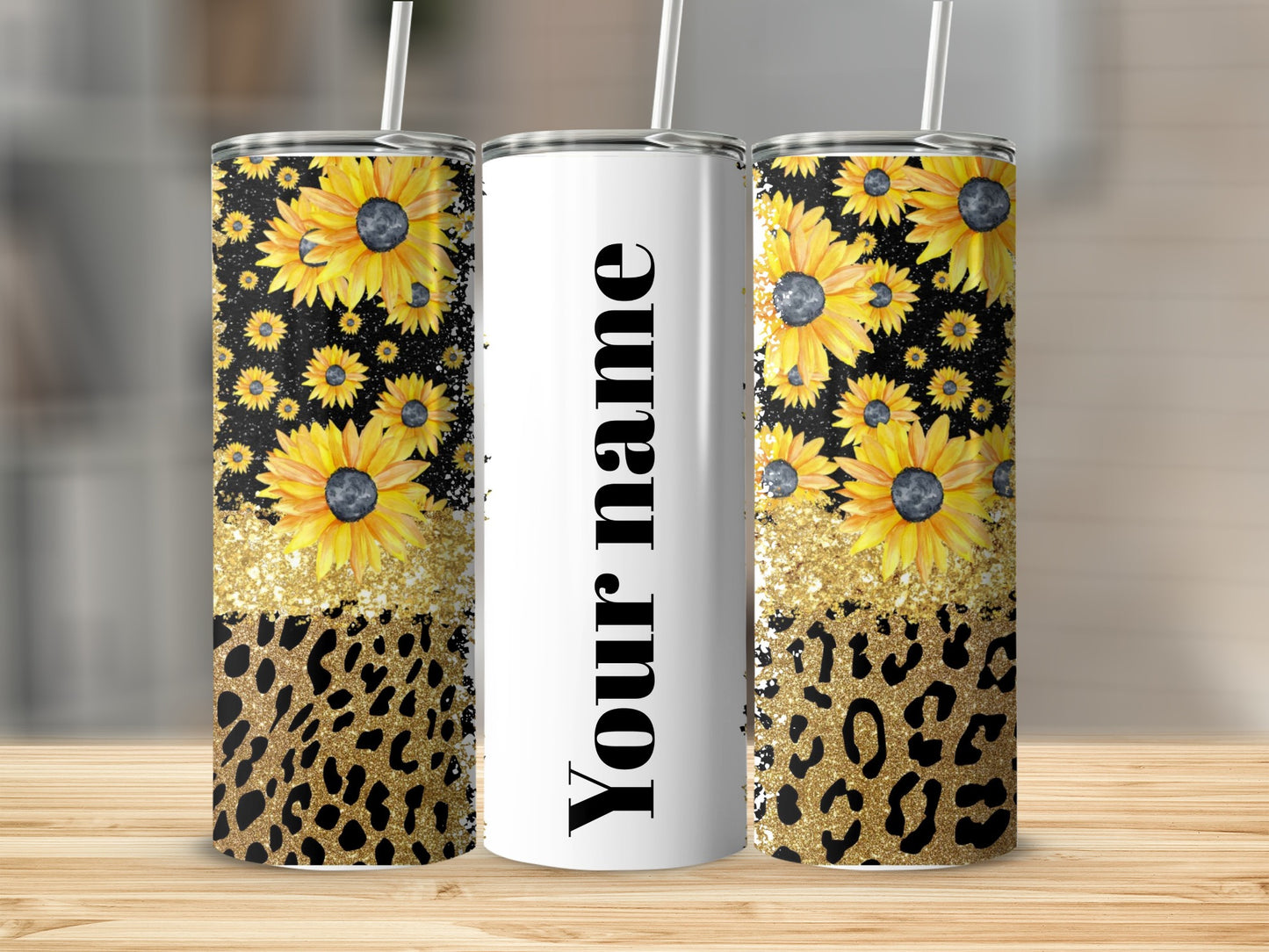 Sunflower Leopard Personalized Tumbler Cup