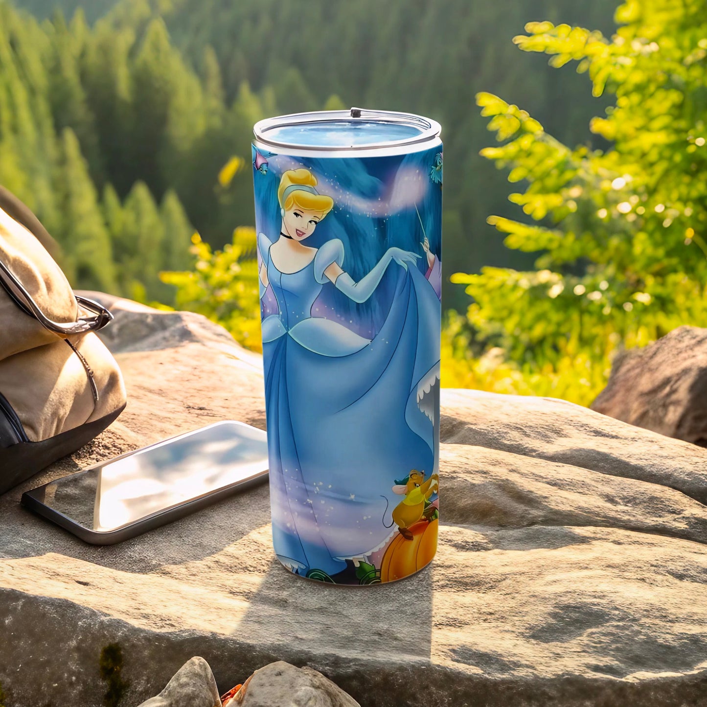 Cinderella Themed Tumbler with Lid for Outdoor Use