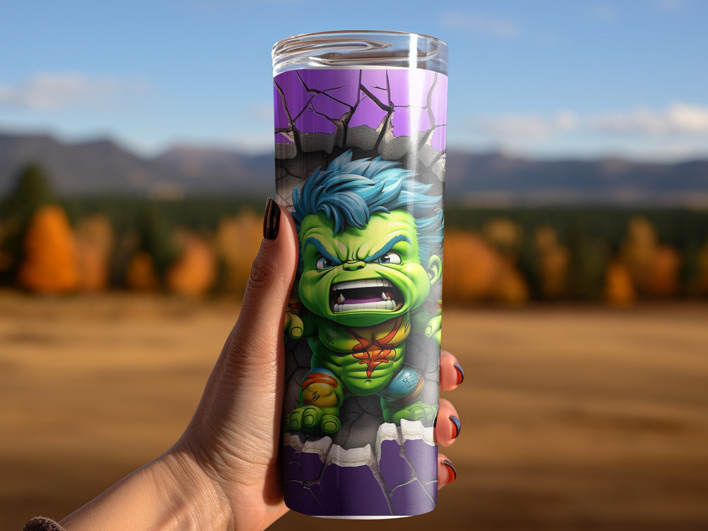 Fierce Green Character Shattering Through Wall Tumbler