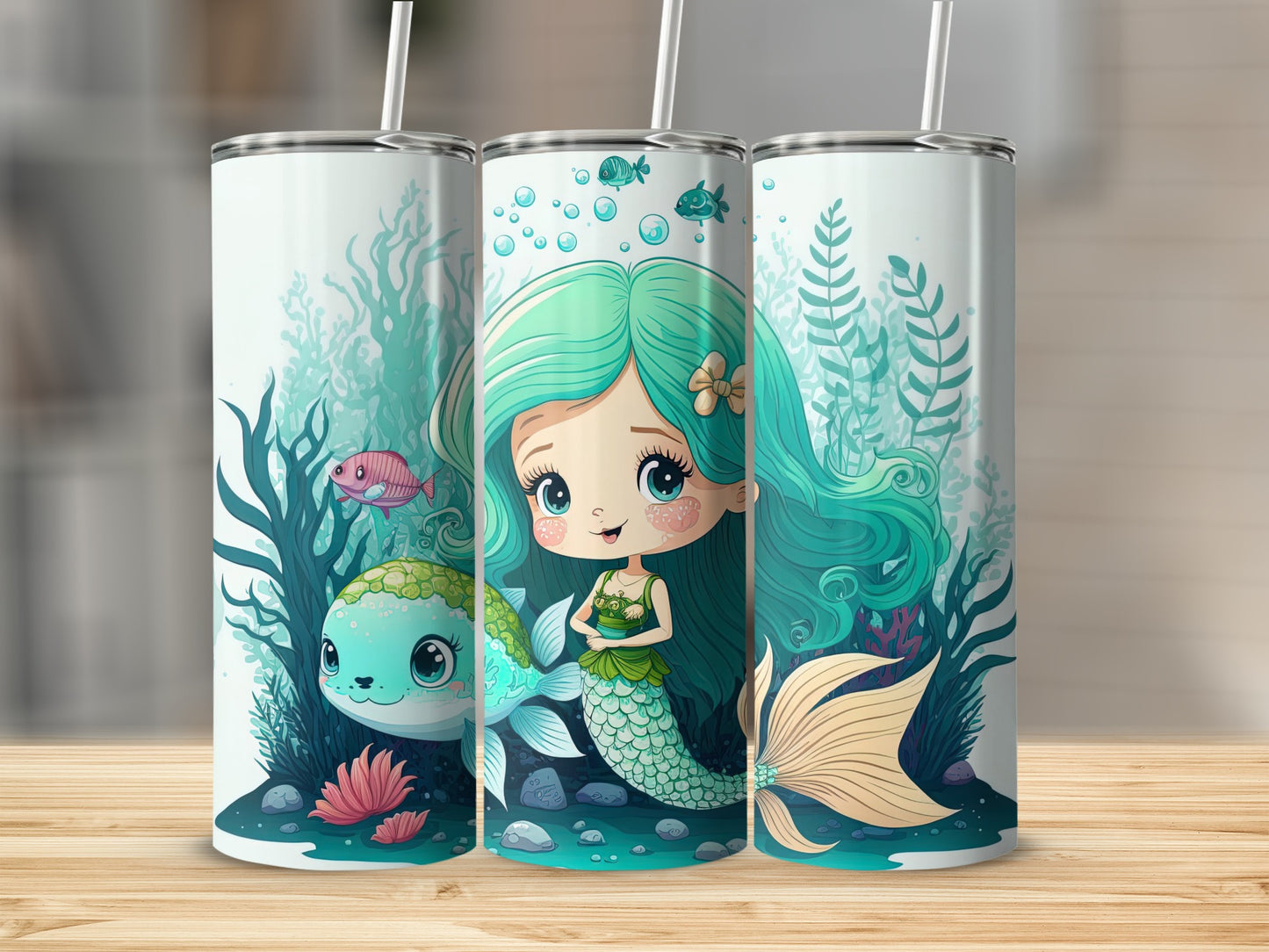 Adorable Mermaid Cartoon Design Insulated Tumbler
