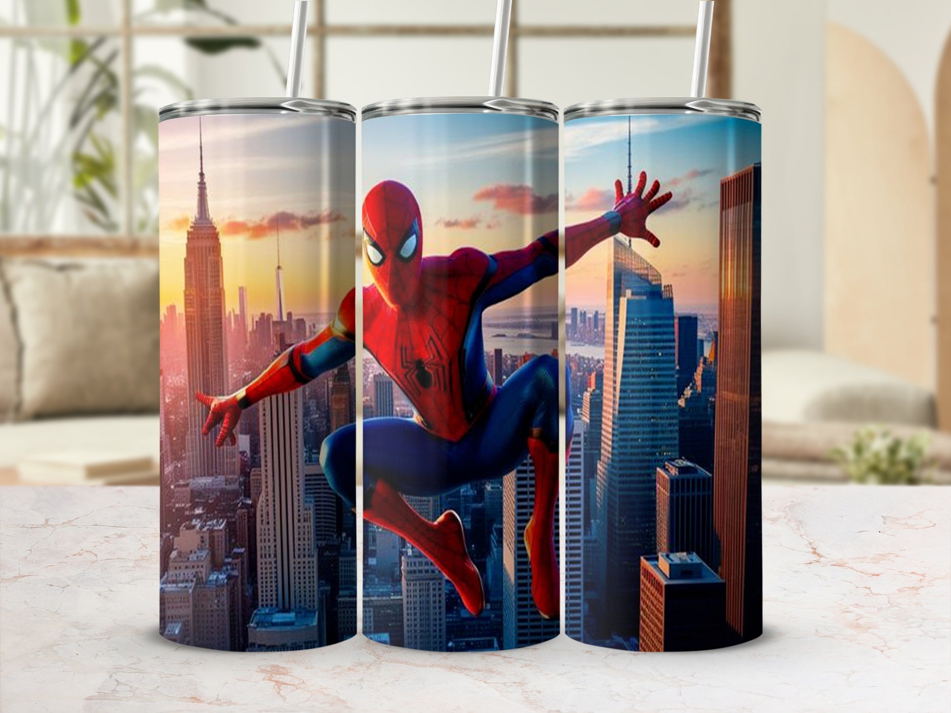 Spider-Man Cityscape Tumbler with Straw Travel Mug