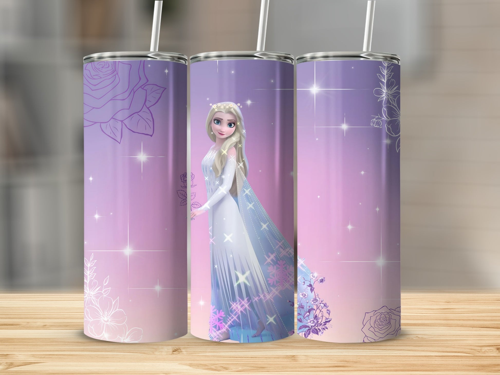 Frozen Character Floral Designed Tumbler with Straw