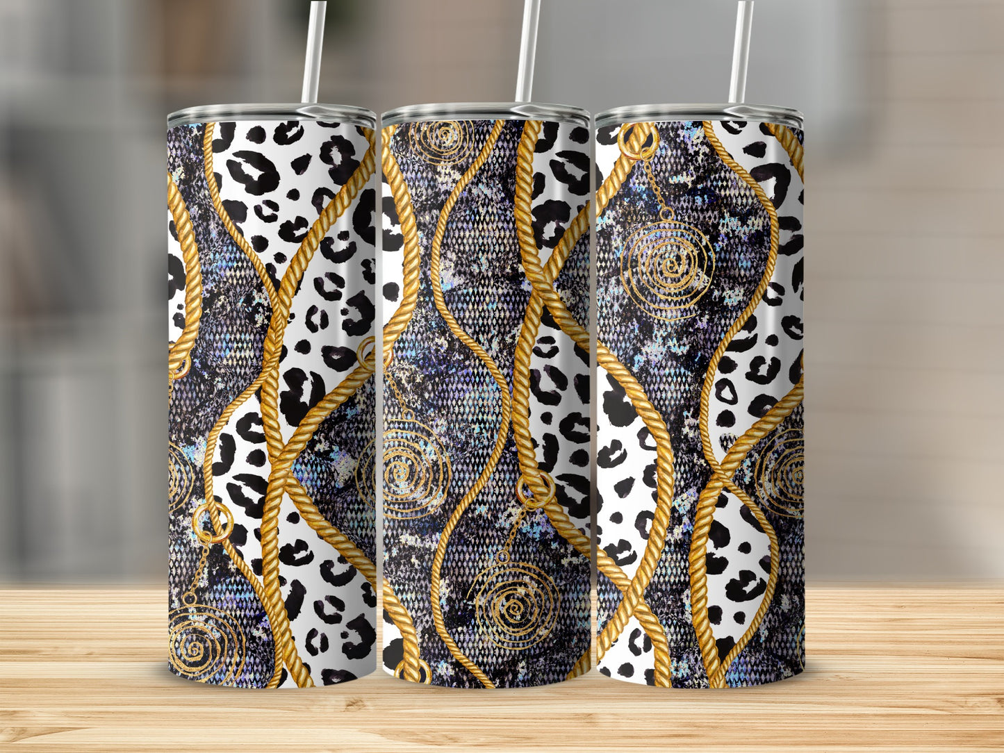 Leopard Print and Gold Rope Pattern Tumbler