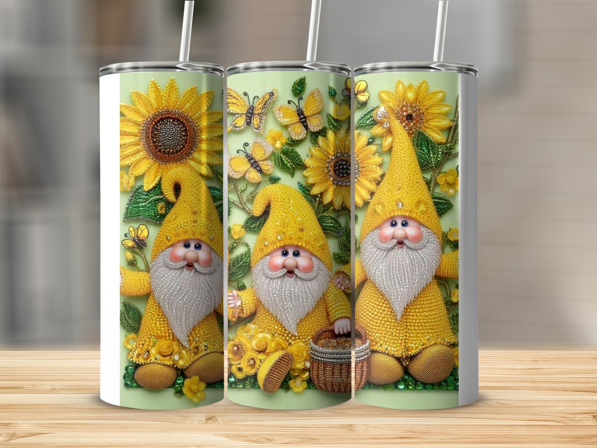 Cute Gnomes and Sunflowers Custom Skinny Tumbler