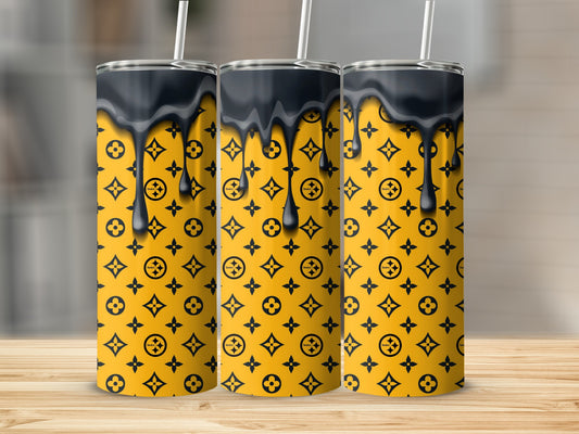 Steelers Pattern With Black Drips Design Tumblers