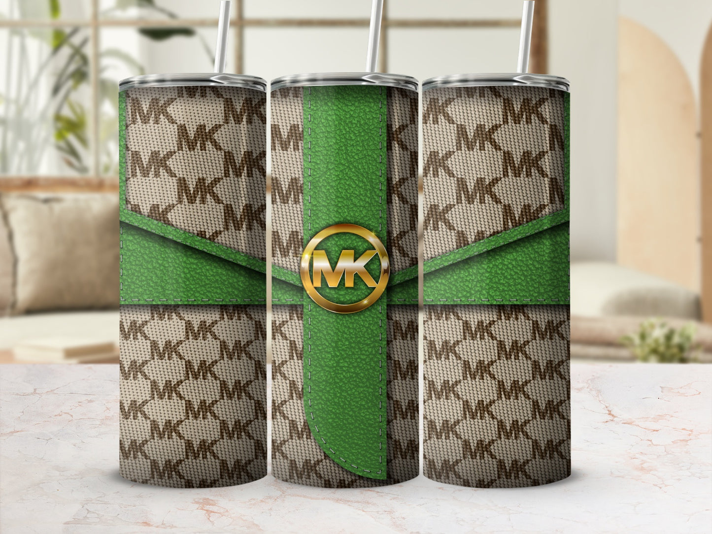 Stylish Green and Brown MK Patterned Tumbler Product