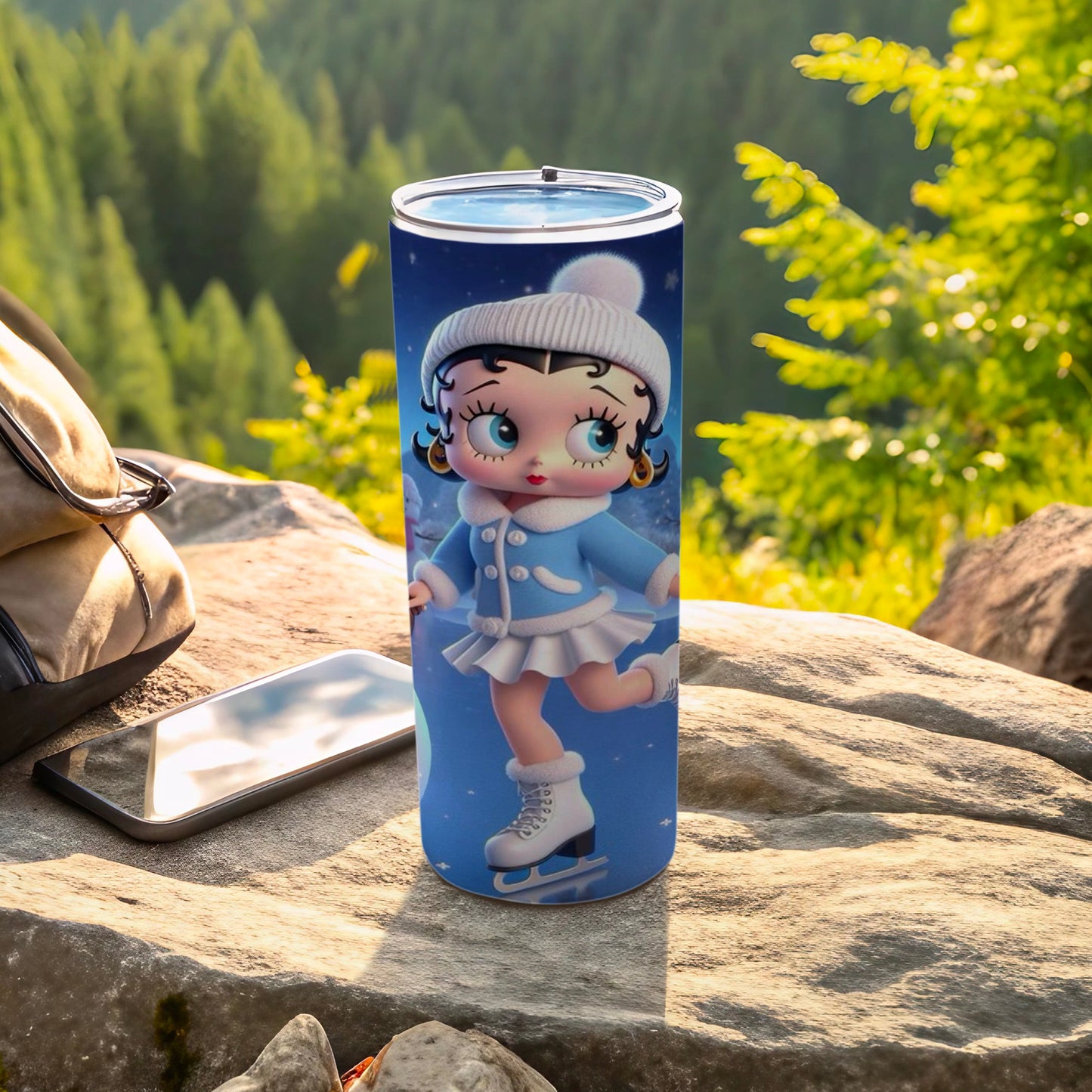 Cute Ice Skating Character Blue Tumbler