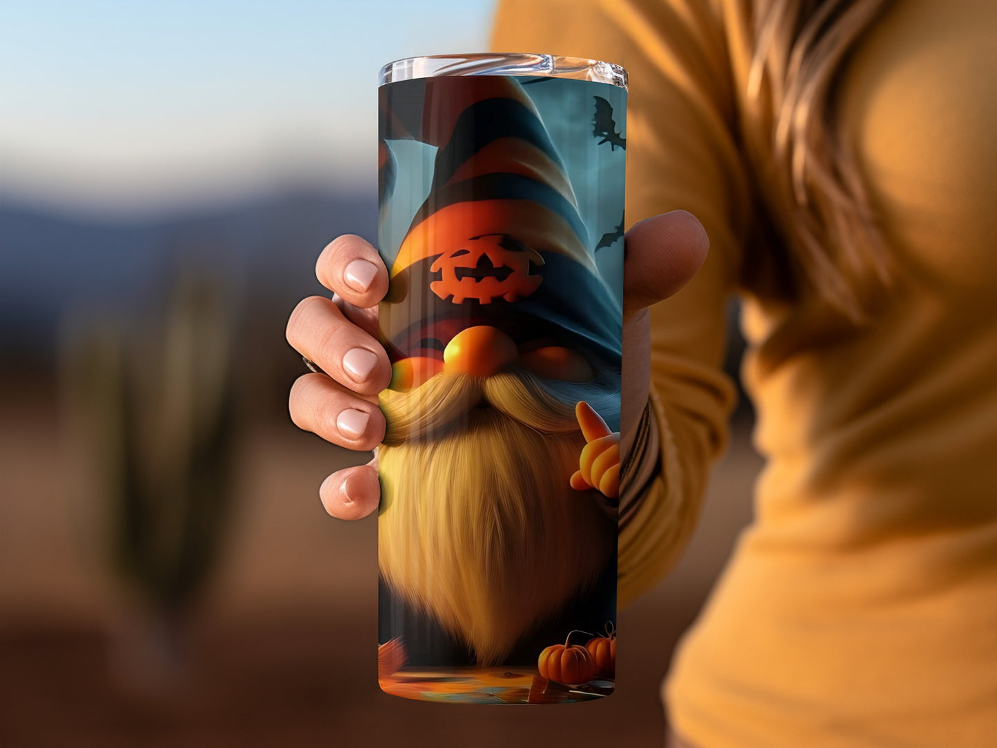 Halloween Gnome Tumbler with Spooky Pumpkin Design