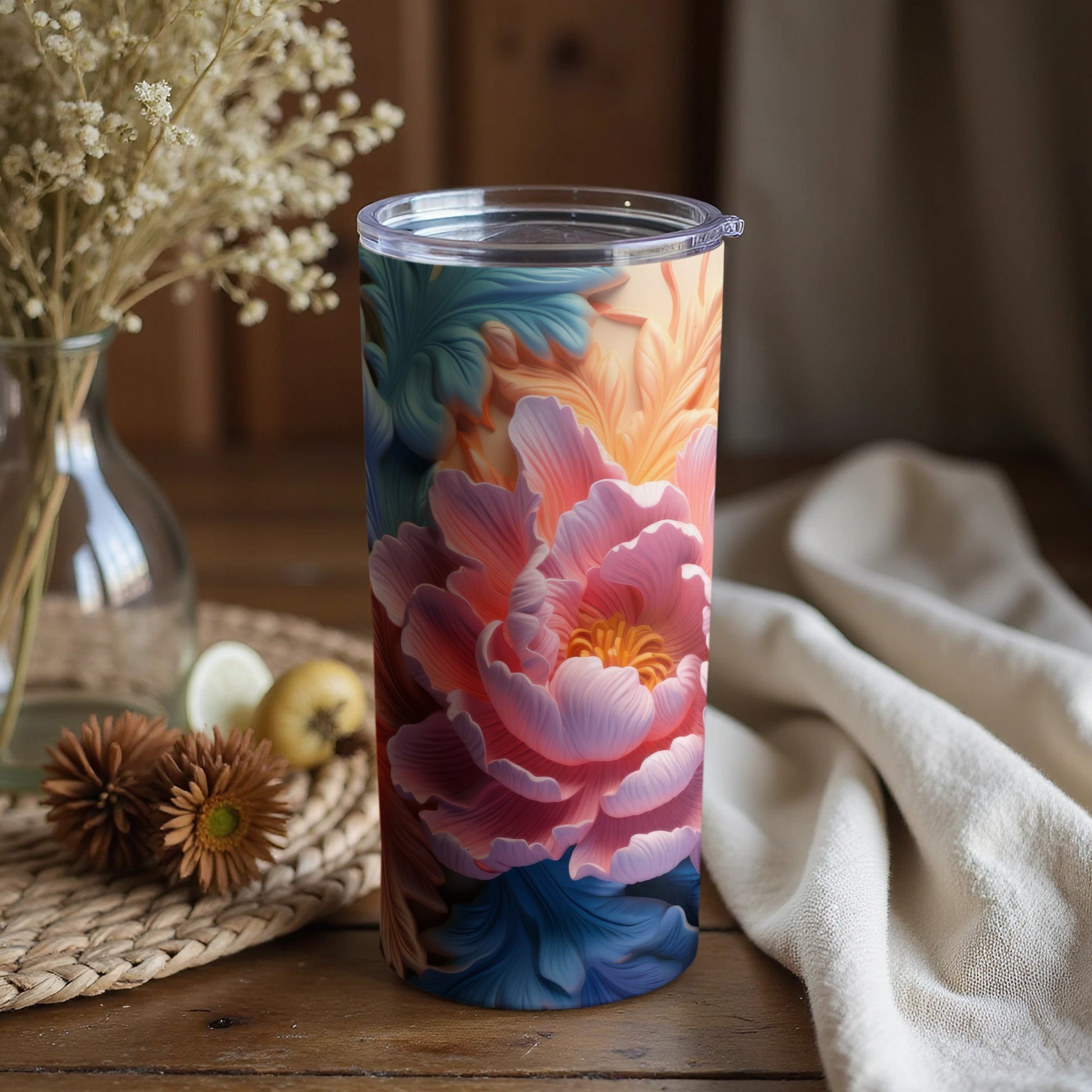 Floral Pattern Insulated Travel Tumbler Drinkware