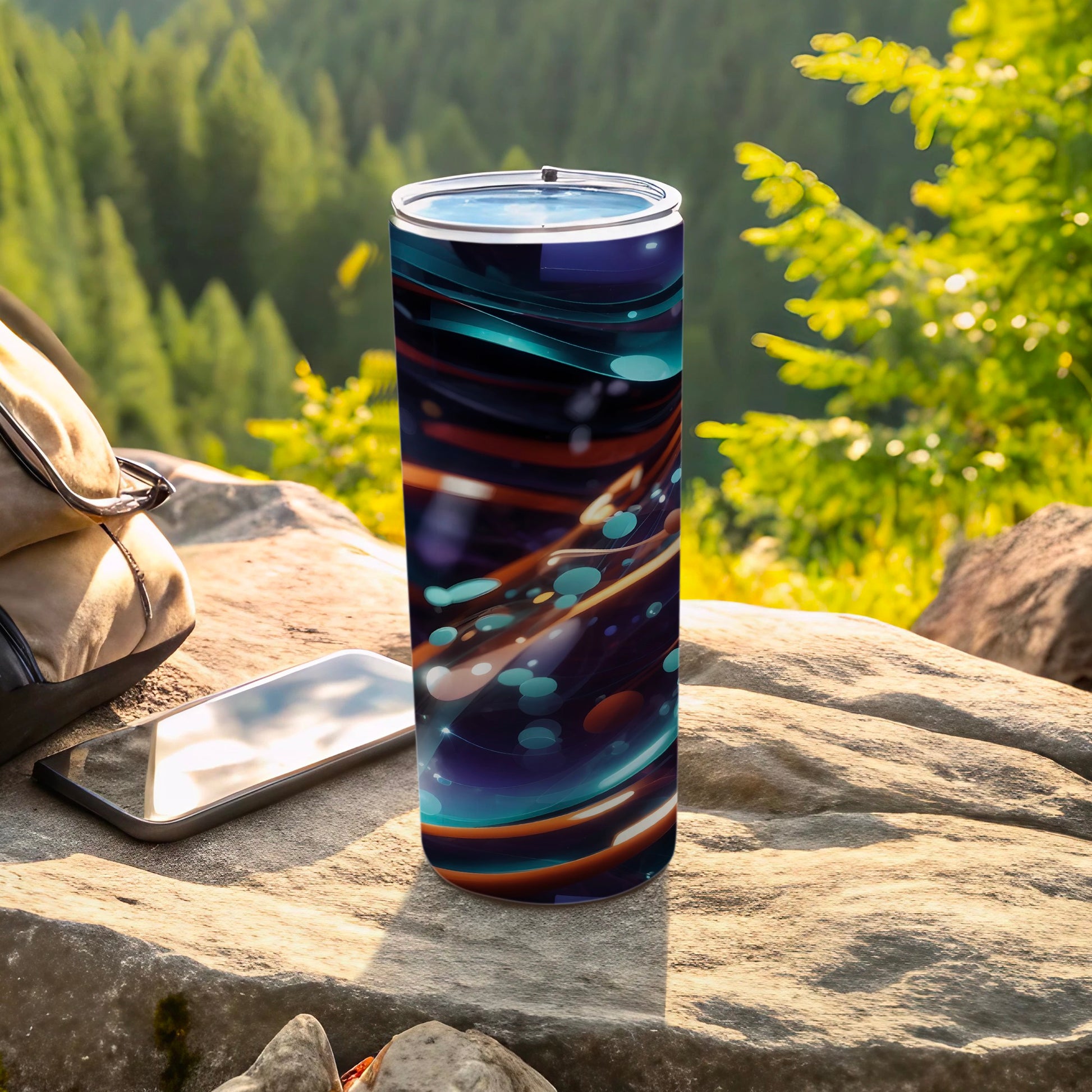 Abstract Dark Blue Orange Swirls Aqua Dots Tumbler product type